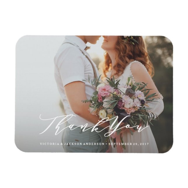 Soft Calligraphy Wedding Thank You Photo Magnet (Horizontal)