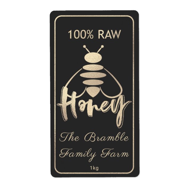 Soft Champagne Gold 100% Raw Honey Bee Label (Front)
