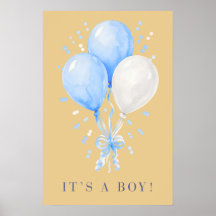 Soft Champagne It's A Boy Blue Balloons Poster