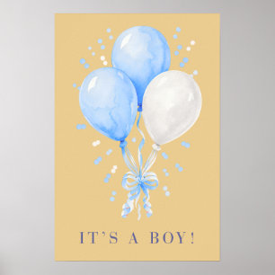Soft Champagne It's A Boy Blue Balloons Poster