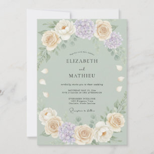 Soft Champagne Lilac Peony Wedding Invitation