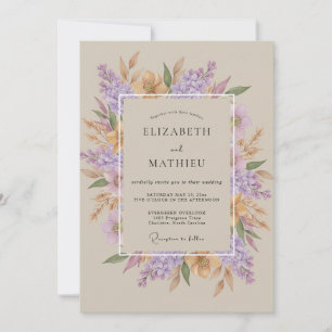 Soft Champagne Lilac Wildflower Wedding Invitation