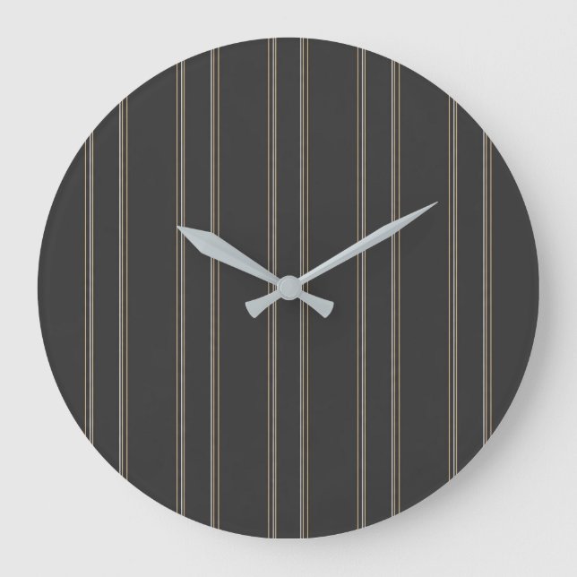 Soft Charcoal Deep Warm Grey Pinstripe Pattern Large Clock (Front)