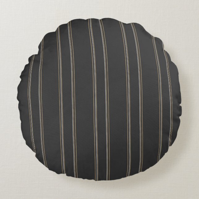 Soft Charcoal Deep Warm Grey Pinstripe Pattern Round Cushion (Front)