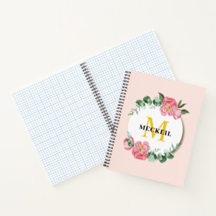 Soft Chic Blush Pink Peony Leafy Botanical Floral  Notebook