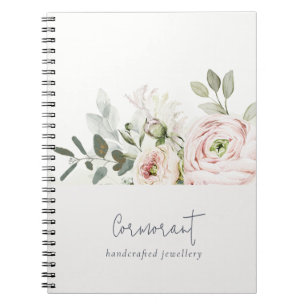 Soft Chic Blush Pink Peony Leafy Botanical Floral Notebook