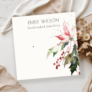Soft Christmas Berry Poinsettia Watercolor Earring Square Business Card