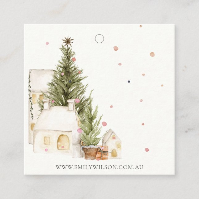 Soft Christmas Tree House Snow Earring Stud Holder Square Business Card (Front)