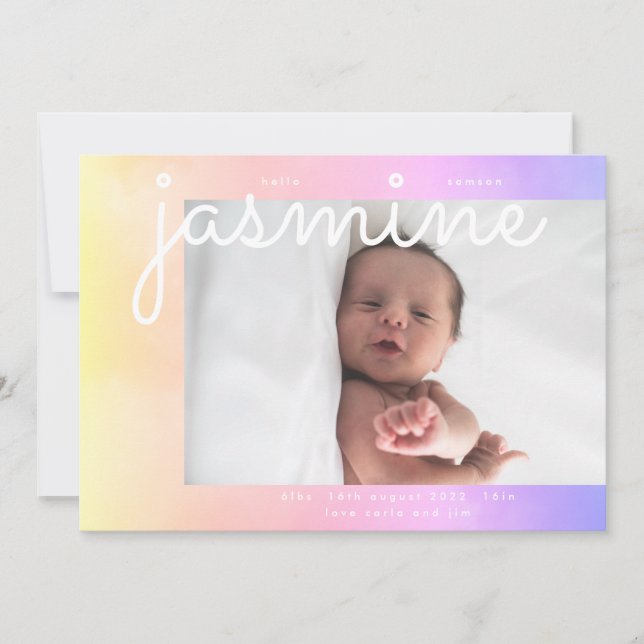 Soft Clouds | Gradient Ombre | Modern Photo Baby Announcement (Front)