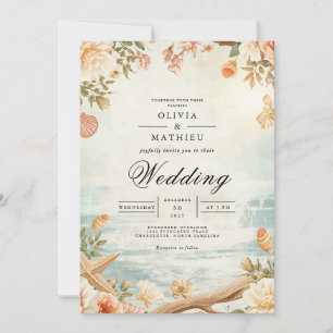 Soft Coastal Blossom Floral Wedding Invitation