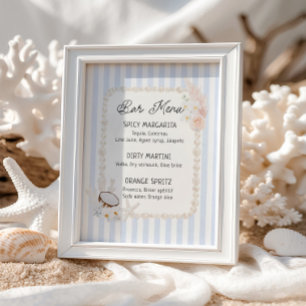 Soft Coastal Bridal Shower Bar Menu Poster