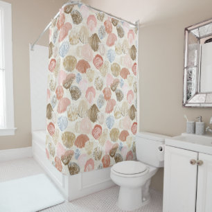Soft Coastal Seashell Beach Pattern Shower Curtain