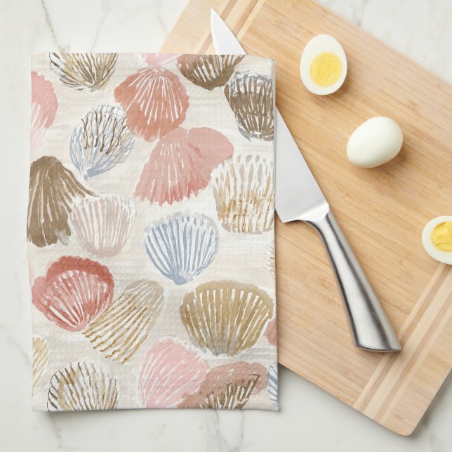 Soft Coastal Seashell Beach Pattern Tea Towel (Quarter Fold)