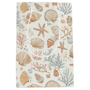 Soft Coastal Seashells & Coral Botanical Medium Gift Bag