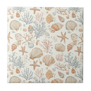 Soft Coastal Seashells & Coral Botanical Tile