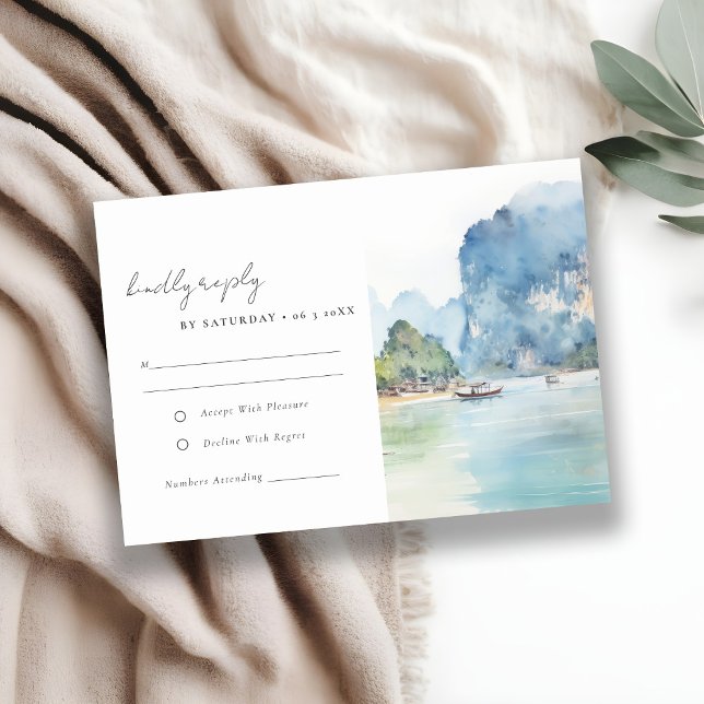 Soft Coastal Thailand Seascape Wedding Reception RSVP Card (Creator Uploaded)