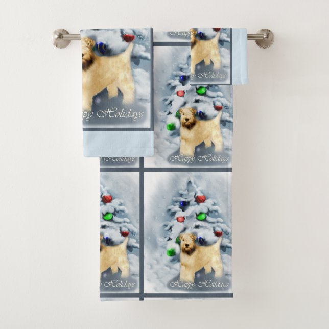 Soft Coated Wheaten Terrier Christmas Bath Towel Set (Insitu)