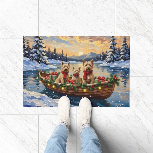 Soft Coated Wheaten Terrier Christmas Boat Holiday Doormat (Indoor)