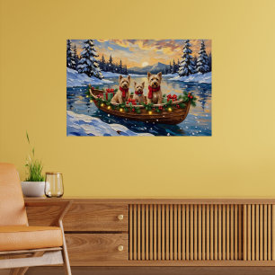 Soft Coated Wheaten Terrier Christmas Boat Holiday Poster