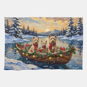 Soft Coated Wheaten Terrier Christmas Boat Holiday Tea Towel
