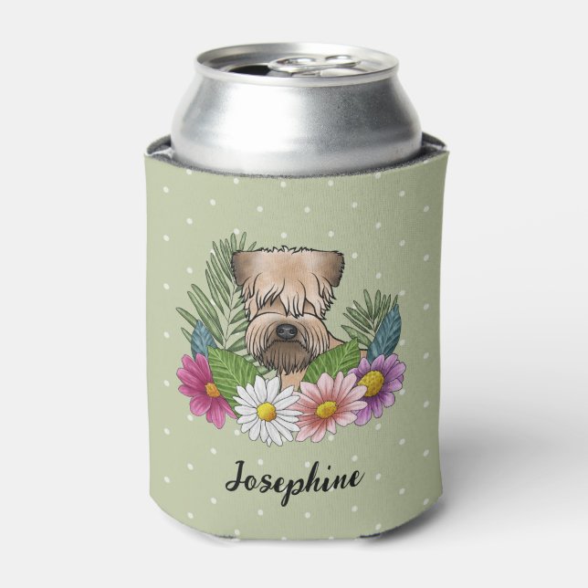 Soft-Coated Wheaten Terrier Colourful Flowers Gree Can Cooler (Can Front)