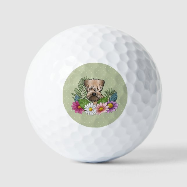 Soft-Coated Wheaten Terrier Colourful Flowers Gree Golf Balls (Front)