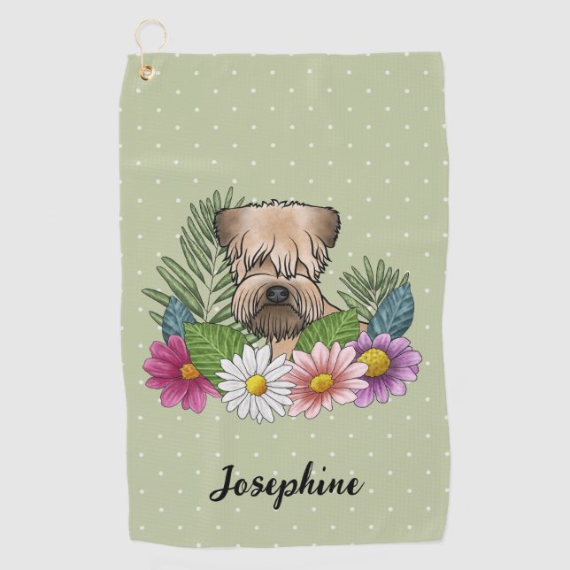 Soft-Coated Wheaten Terrier Colourful Flowers Gree Golf Towel (Front)