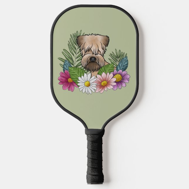 Soft-Coated Wheaten Terrier Colourful Flowers Gree Pickleball Paddle (Front)