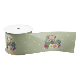 Soft-Coated Wheaten Terrier Colourful Flowers Gree Satin Ribbon
