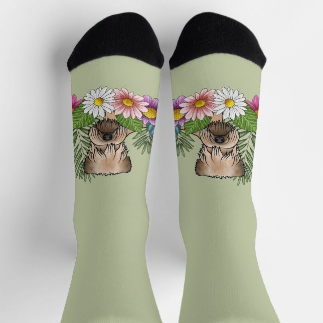 Soft-Coated Wheaten Terrier Colourful Flowers Gree Socks (Top)