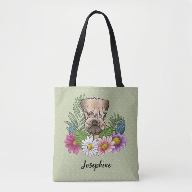 Soft-Coated Wheaten Terrier Colourful Flowers Gree Tote Bag (Front)
