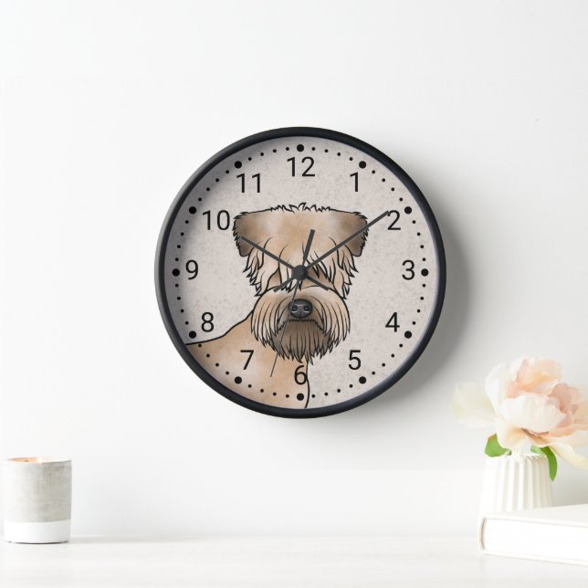 Soft-Coated Wheaten Terrier Cute Dog Head On Beige Clock (Home)