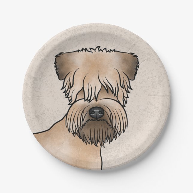 Soft-Coated Wheaten Terrier Cute Dog Head On Beige Paper Plate (Front)