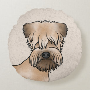 Soft-Coated Wheaten Terrier Cute Dog Head On Beige Round Cushion
