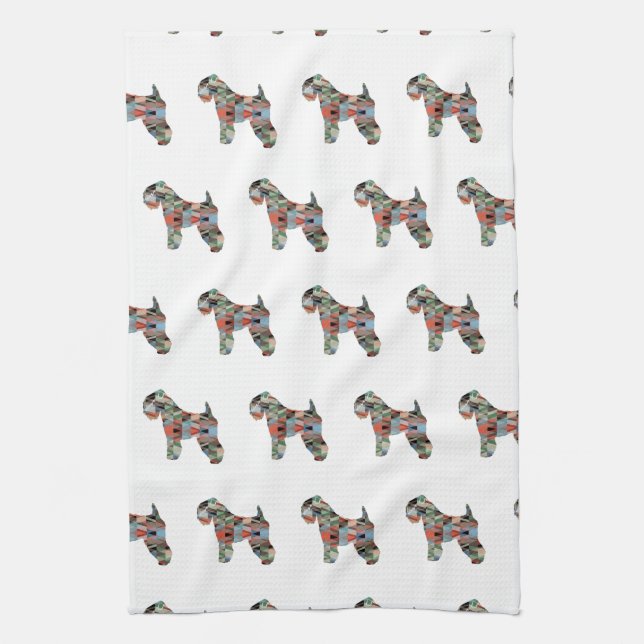 Soft Coated Wheaten Terrier Dog Geo Plaid Tea Towel (Vertical)