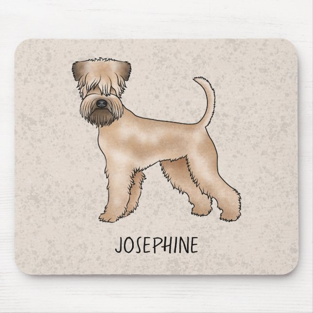 Soft-Coated Wheaten Terrier Dog On Beige With Name Mouse Mat (Front)