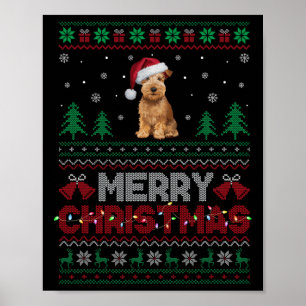 Soft Coated Wheaten Terrier Dog Santa Hat Xmas Tre Poster