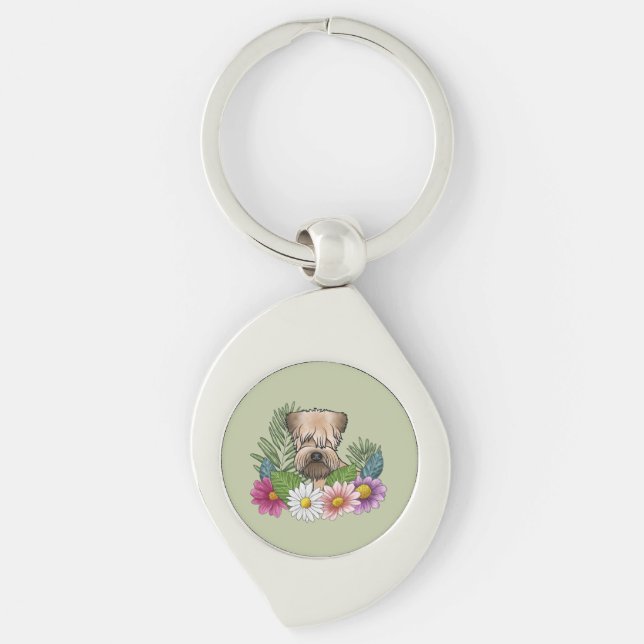 Soft-Coated Wheaten Terrier Head Colourful Flowers Key Ring (Front)