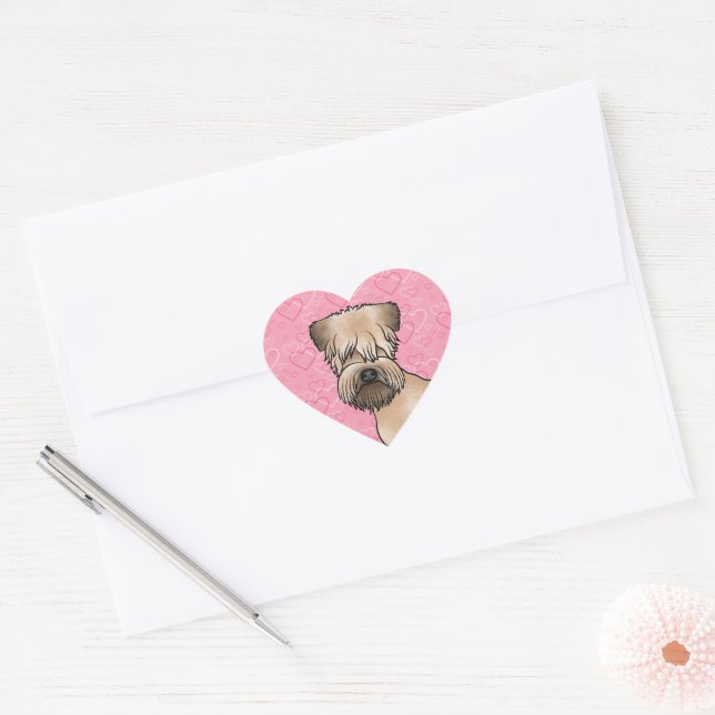 Soft-Coated Wheaten Terrier Head On Pink Hearts Heart Sticker (Envelope)