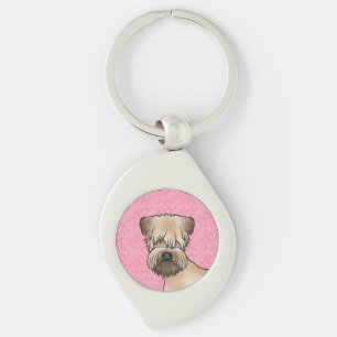 Soft-Coated Wheaten Terrier Head On Pink Hearts Key Ring