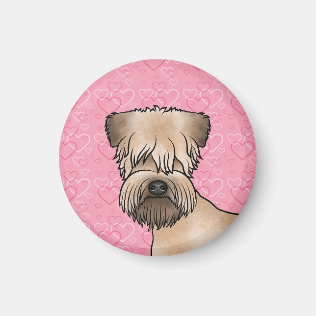 Soft-Coated Wheaten Terrier Head On Pink Hearts Magnet (Front)