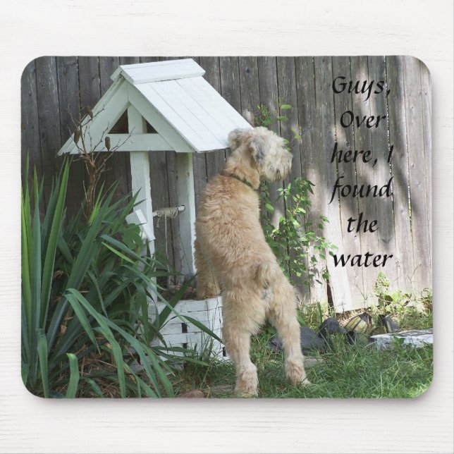 Soft Coated Wheaten Terrier on  wishing well Mouse Mat (Front)