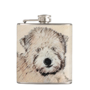 Soft Coated Wheaten Terrier Painting Original Art Hip Flask