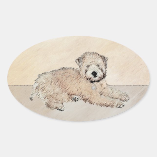 Soft Coated Wheaten Terrier Painting Original Art Oval Sticker (Front)