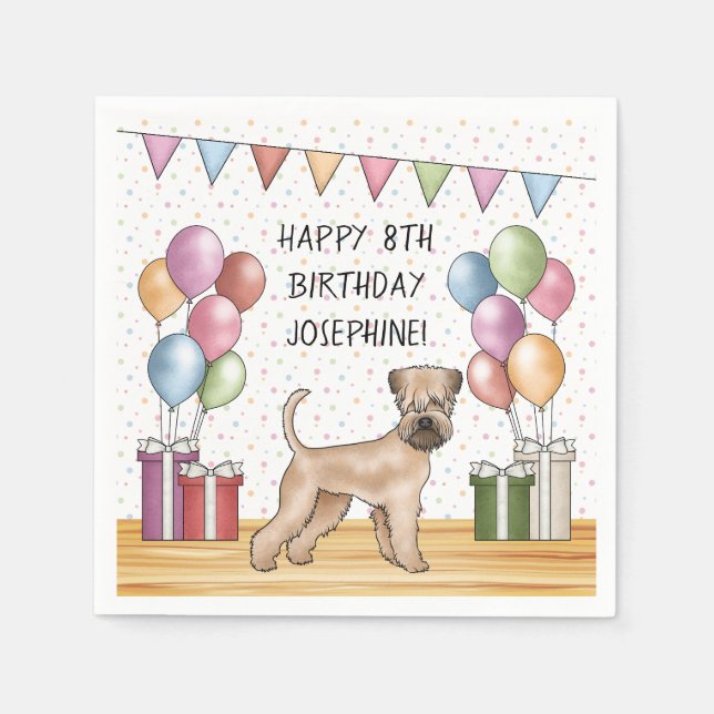 Soft-Coated Wheaten Terrier Pastel Happy Birthday Napkin (Front)