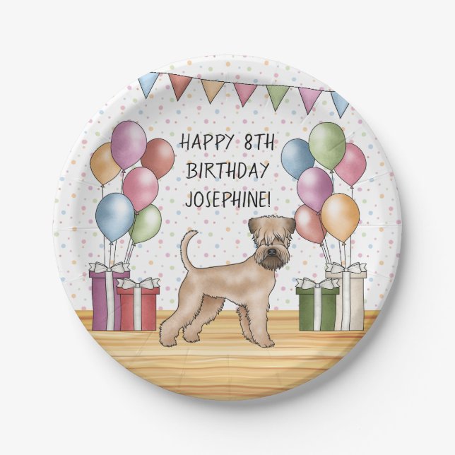Soft-Coated Wheaten Terrier Pastel Happy Birthday Paper Plate (Front)