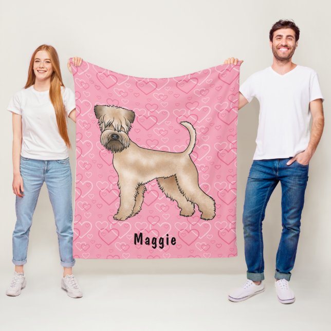 Soft-Coated Wheaten Terrier Pink Hearts And Name Fleece Blanket (In Situ)