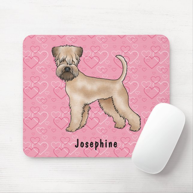 Soft-Coated Wheaten Terrier Pink Hearts And Name Mouse Mat (With Mouse)