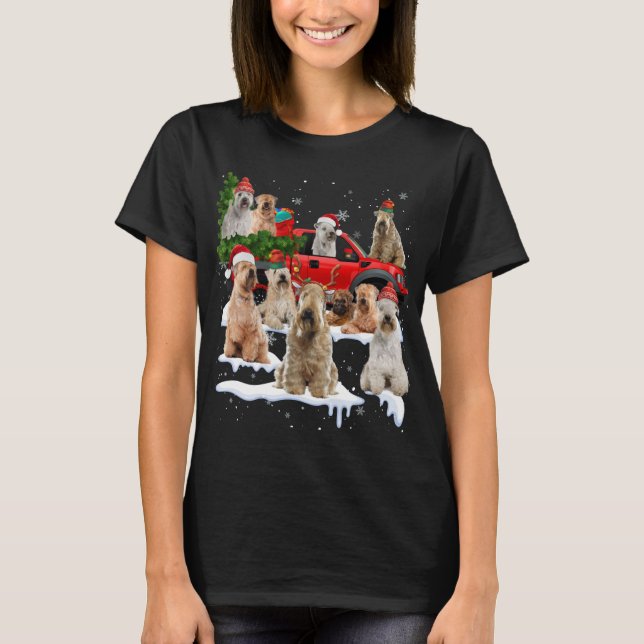Soft coated Wheaten Terrier Red Truck Christmas Tr T-Shirt (Front)