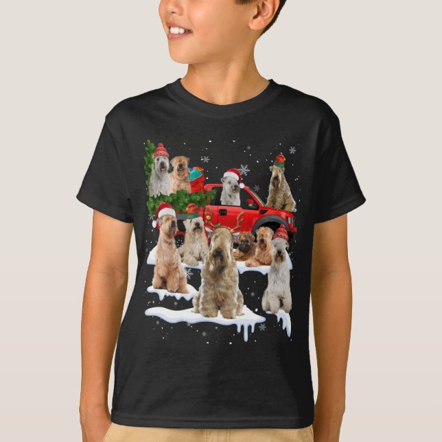 Soft coated Wheaten Terrier Red Truck Christmas Tr T-Shirt (Front)